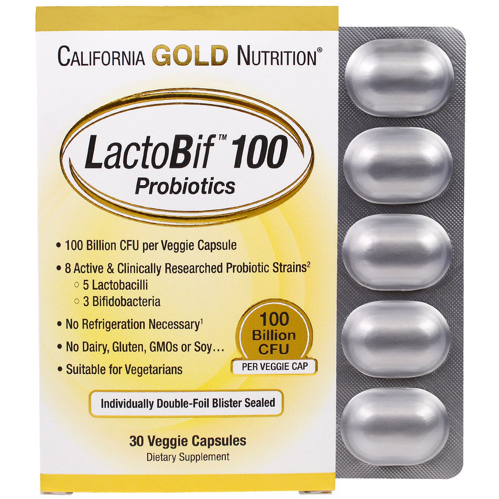 California gold nutrition, probiotice lactobif, 100 de miliarde de ufc, 30 de capsule vegetale