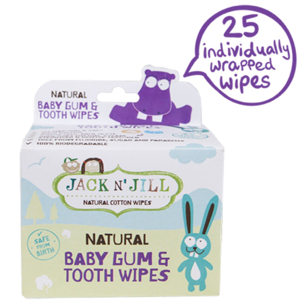 Jack n' Jill, lingettes naturelles pour gencives et dents de bébé, 25 lingettes emballées individuellement