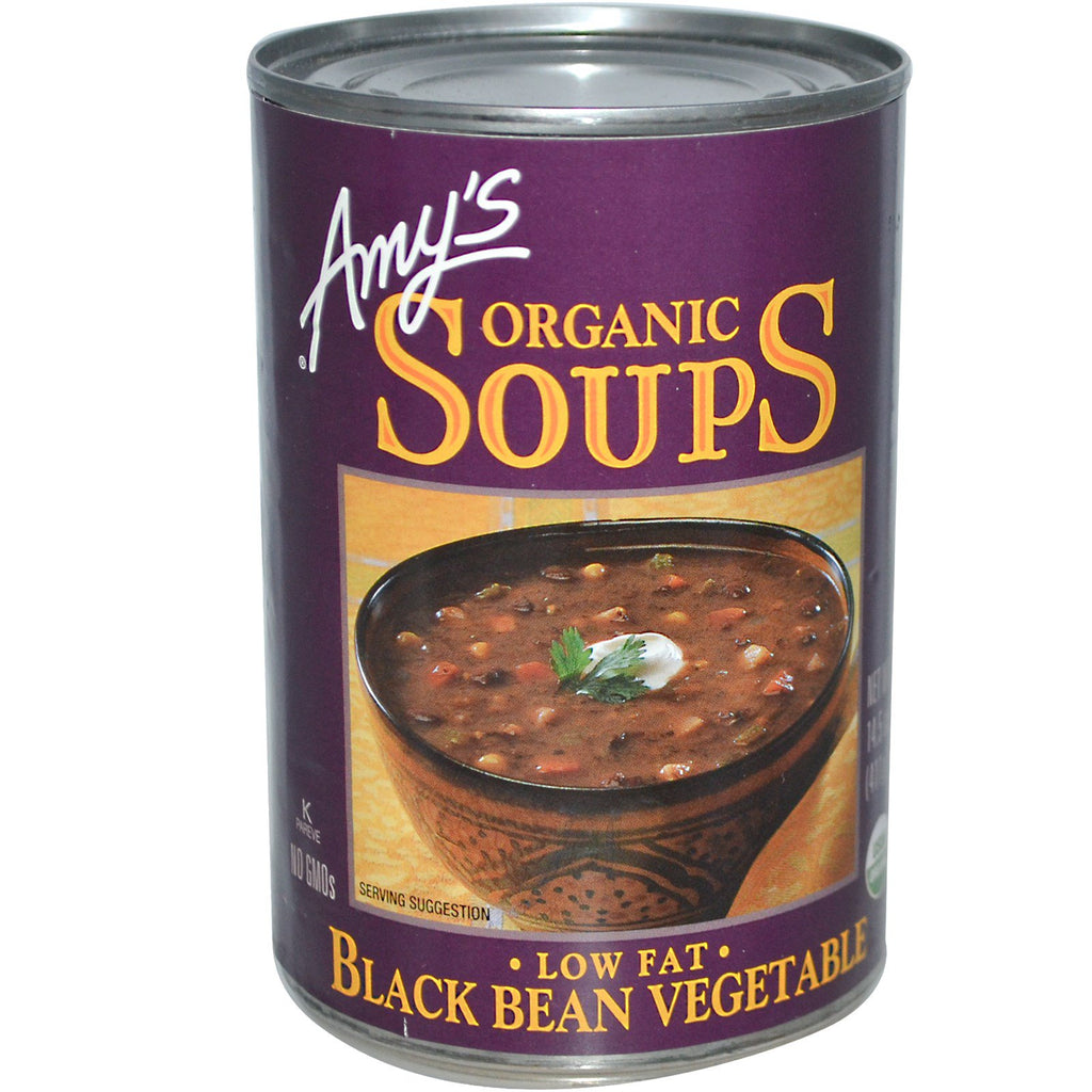 Amy's, soppor, grönsaker med låg fetthalt av svarta bönor, 14,5 oz (411 g)