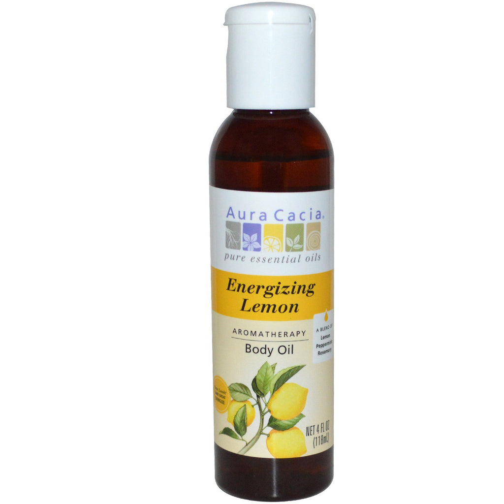 Aura Cacia, olio corpo aromaterapico, limone energizzante, 4 fl oz (118 ml)
