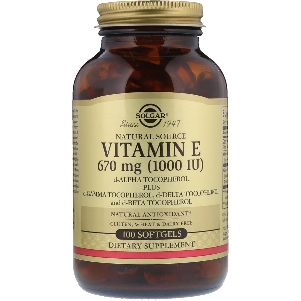 Solgar, vitamina E natural, 1000 UI, 100 cápsulas blandas