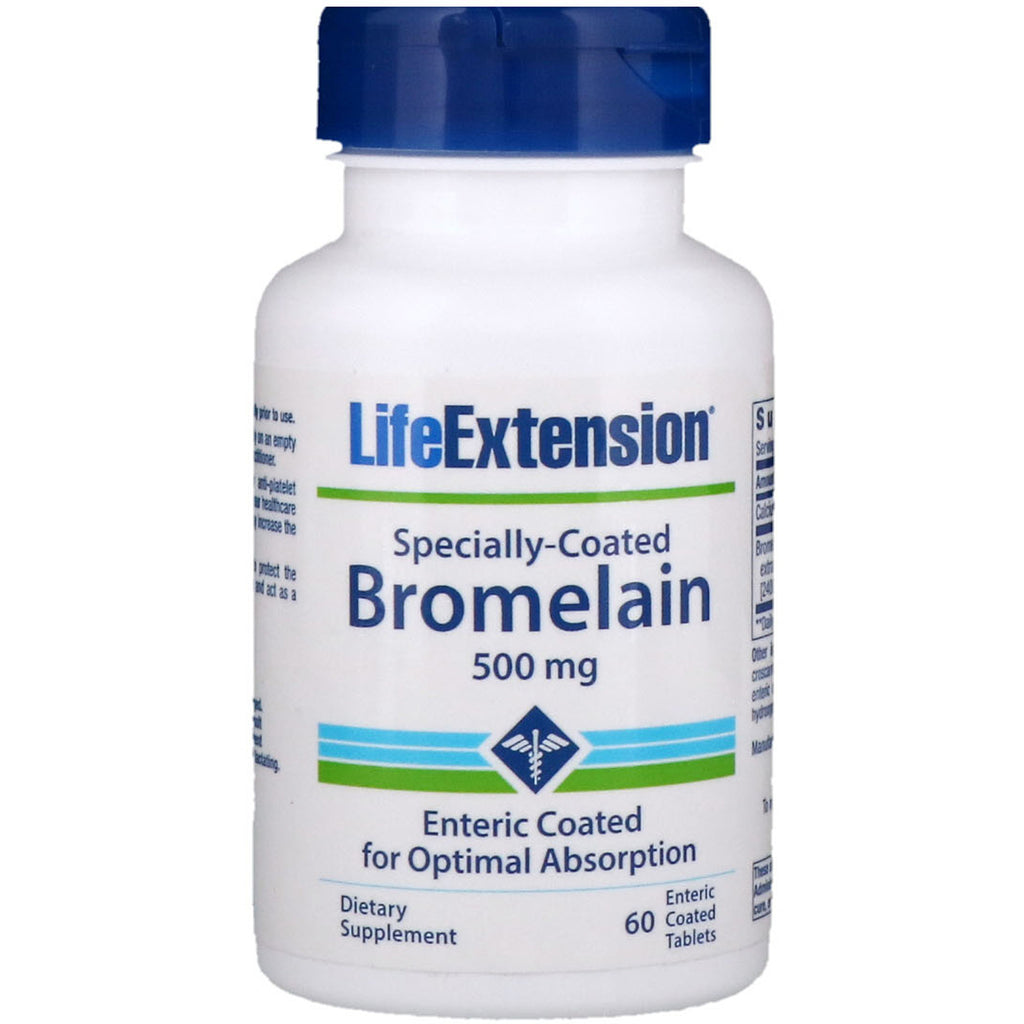 Life Extension、特殊コーティングされたブロメライン、500 mg、腸溶コーティング錠 60 錠
