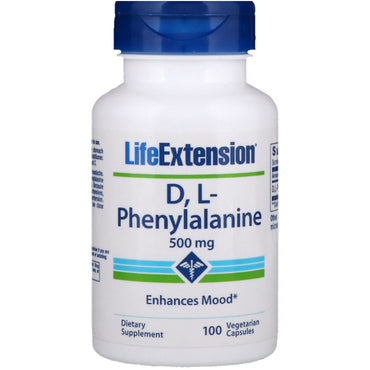 Life Extension, D, L-Fenilalanina, 500 mg, 100 Cápsulas Vegetais