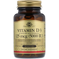 Solgar, Vitamin D3, Cholecalciferol, 5,000 IU, 100 Softgels