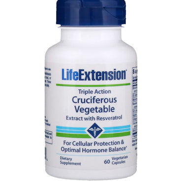 Life Extension, Vegetal Crucífero, Triple Acción, Extracto con Resveratrol, 60 Cápsulas Vegetarianas