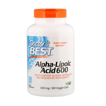 Doctor's Best, alfa-liponsyre, 600 mg, 180 grøntsagskapsler