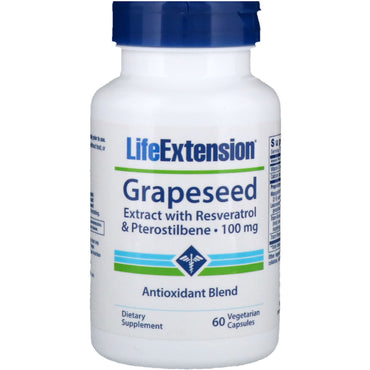 Life Extension, Extrait de pépins de raisin avec resvératrol et ptérostilbène, 100 mg, 60 capsules végétariennes