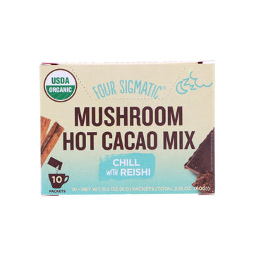 Four Sigmatic, Mushroom Hot Cacao Mix, Zoet + Kaneel, 10 Pakketten, elk 0,2 oz (6 g)
