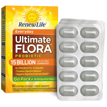 Renew Life, Everyday, Ultimate Flora Probiotic, 15 mil millones de cultivos vivos, 60 cápsulas vegetales