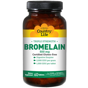 Country Life, Bromelaína, Força Tripla, 500 mg, 60 Comprimidos