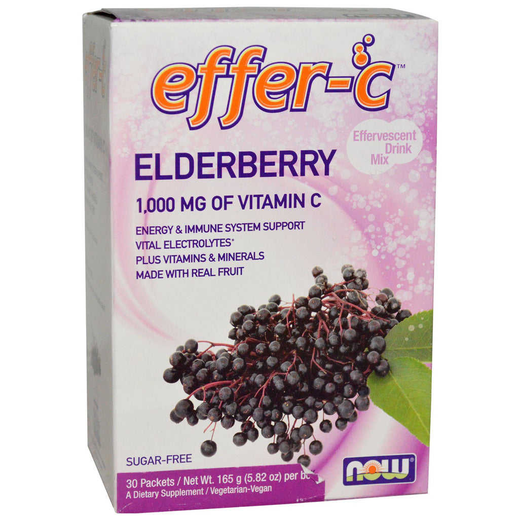 Now Foods, Effer-C, เครื่องดื่มผสมฟอง, Elderberry, 30 ซอง, 5.82 ออนซ์ (165g)