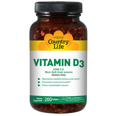 Vie à la campagne, vitamine D3, 1000 UI, 200 gélules