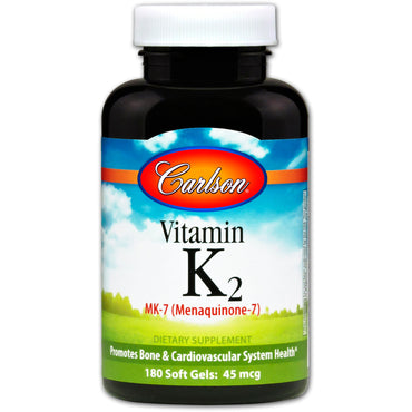 Carlson Labs, Vitamina K2 MK-7 (Menaquinona-7), 45 mcg, 180 Cápsulas Softgel