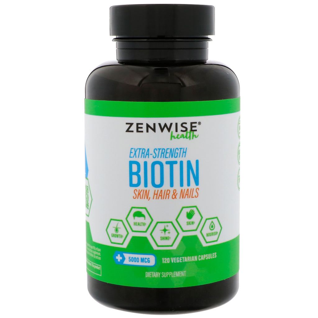 Zenwise Health, extra sterke biotine, 5000 mcg, 120 vegetarische capsules