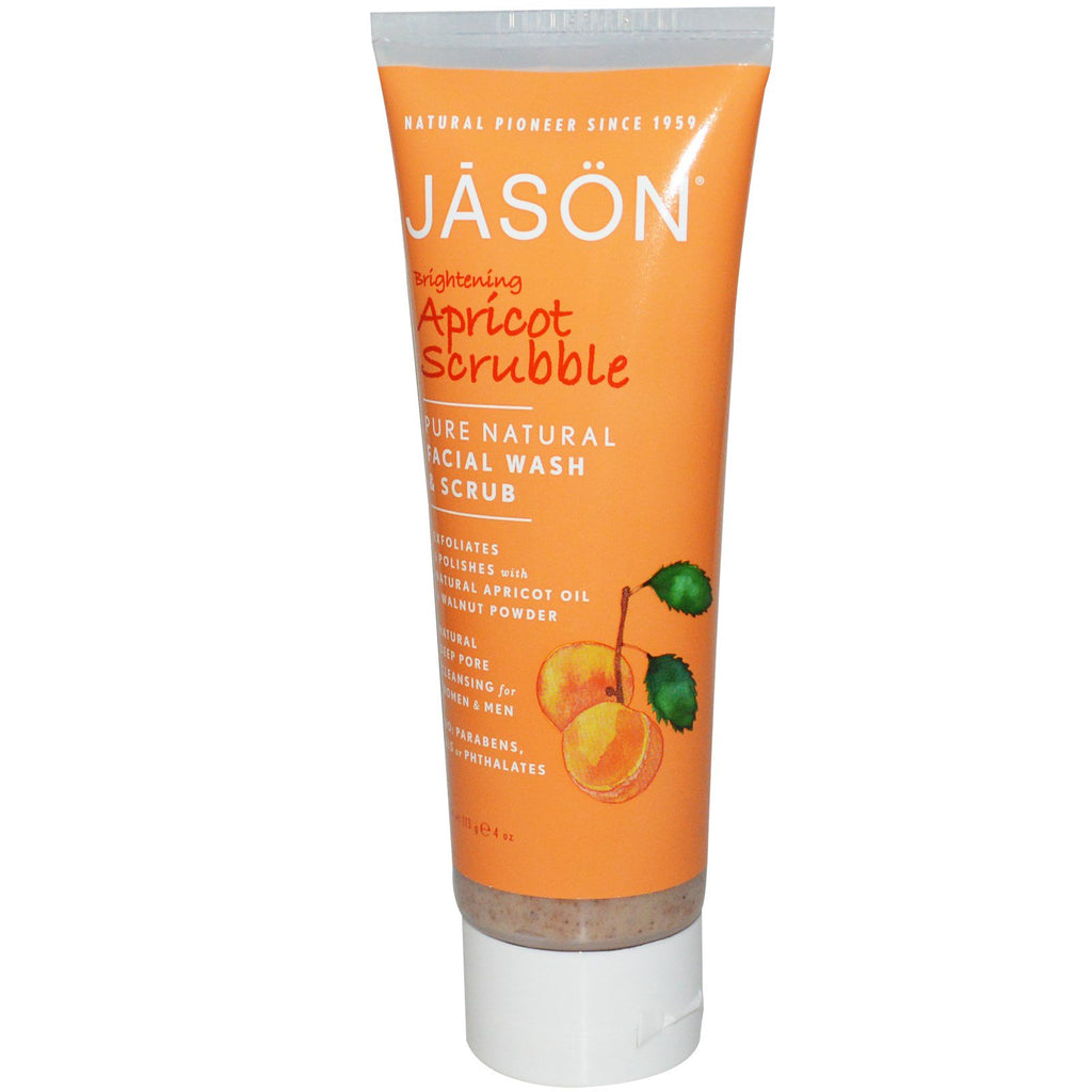Jason Natural, ljusare aprikosskrubb, ansiktstvätt och -skrubb, 4 oz (113 g)