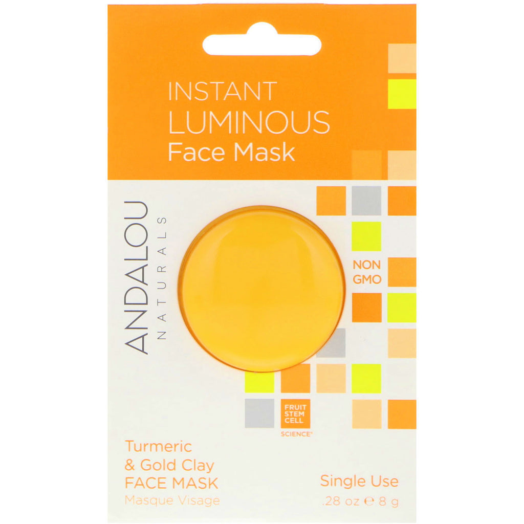 Andalou Naturals, Instant Luminous, Gurkemeie & Gold Clay Face Mask, 0,28 oz (8 g)