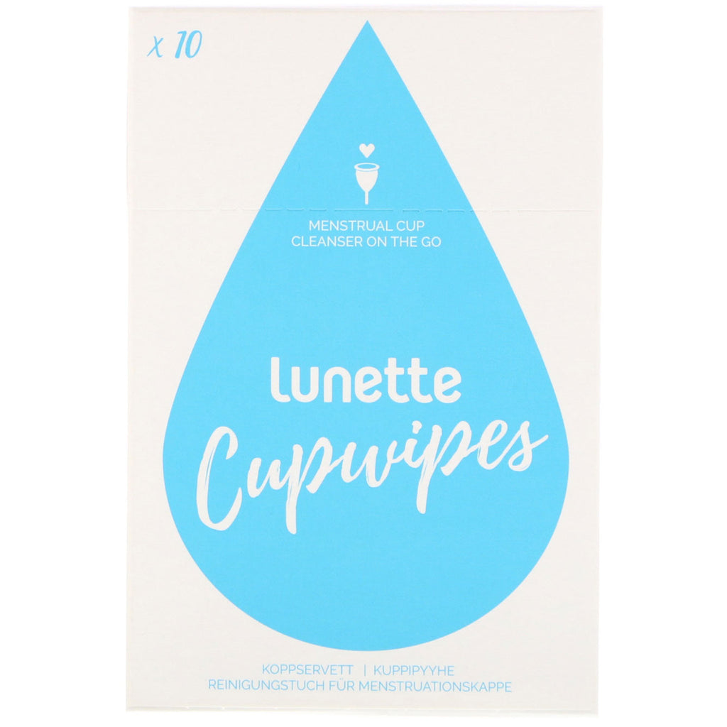 Lunette, cupwipe, demachiant pentru cupele menstruale din mers, 10 servetele