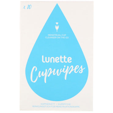 Lunette, cupwipe, limpiador de copa menstrual para llevar, 10 toallitas