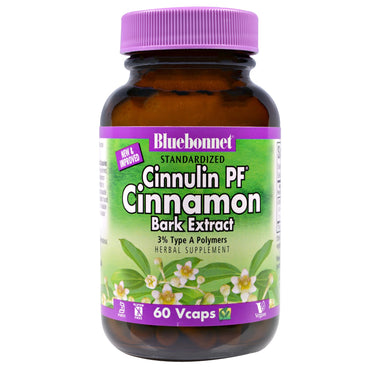 Bluebonnet nutrition, cinnulin pf cannelle, extrait d'écorce, 60 gélules végétales