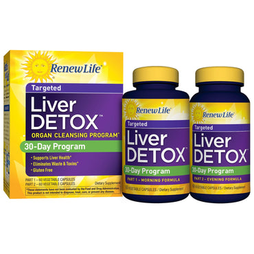Renew Life, Targeted, Liver Detox, 120 cápsulas vegetales, 2 botellas, programa de 30 días