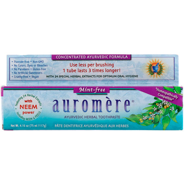 Auromere, ayurvedisk urtetannkrem, myntefri, 117 g (4,16 oz)