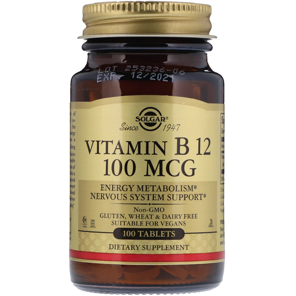 Solgar, vitamin B12, 100 mcg, 100 tabletter