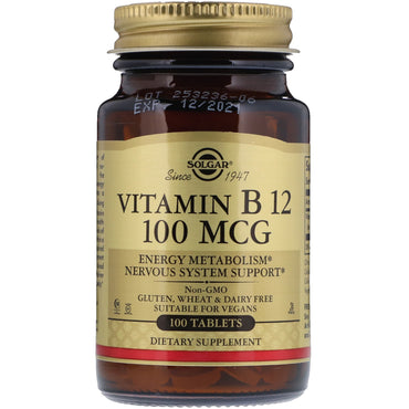 Solgar, Vitamine B12, 100 mcg, 100 comprimés