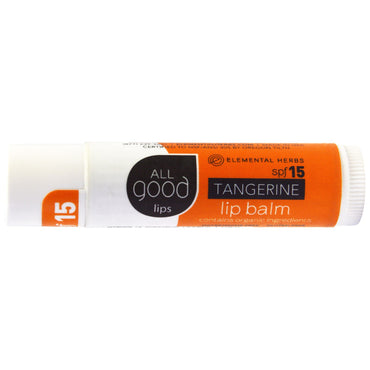 All Good Products, All Good Lips, Lip Balm, SPF 15, Tangerine, 4.25 g