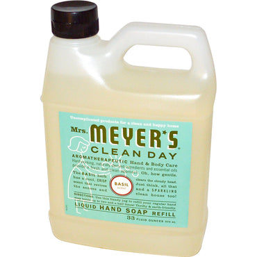 Mrs. Meyers Clean Day, מילוי סבון ידיים נוזלי, ניחוח בזיליקום, 33 fl oz (975 מ"ל)