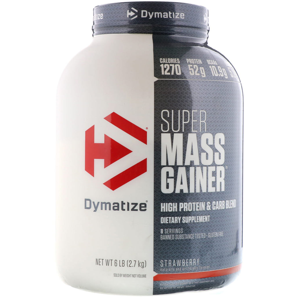 Dymatize Nutrition, Super Mass Gainer, สตรอเบอร์รี่, 6 ปอนด์ (2.7 กก.)