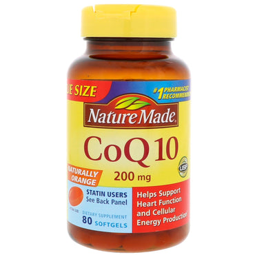 Nature Made, CoQ10, naranja natural, 200 mg, 80 cápsulas blandas