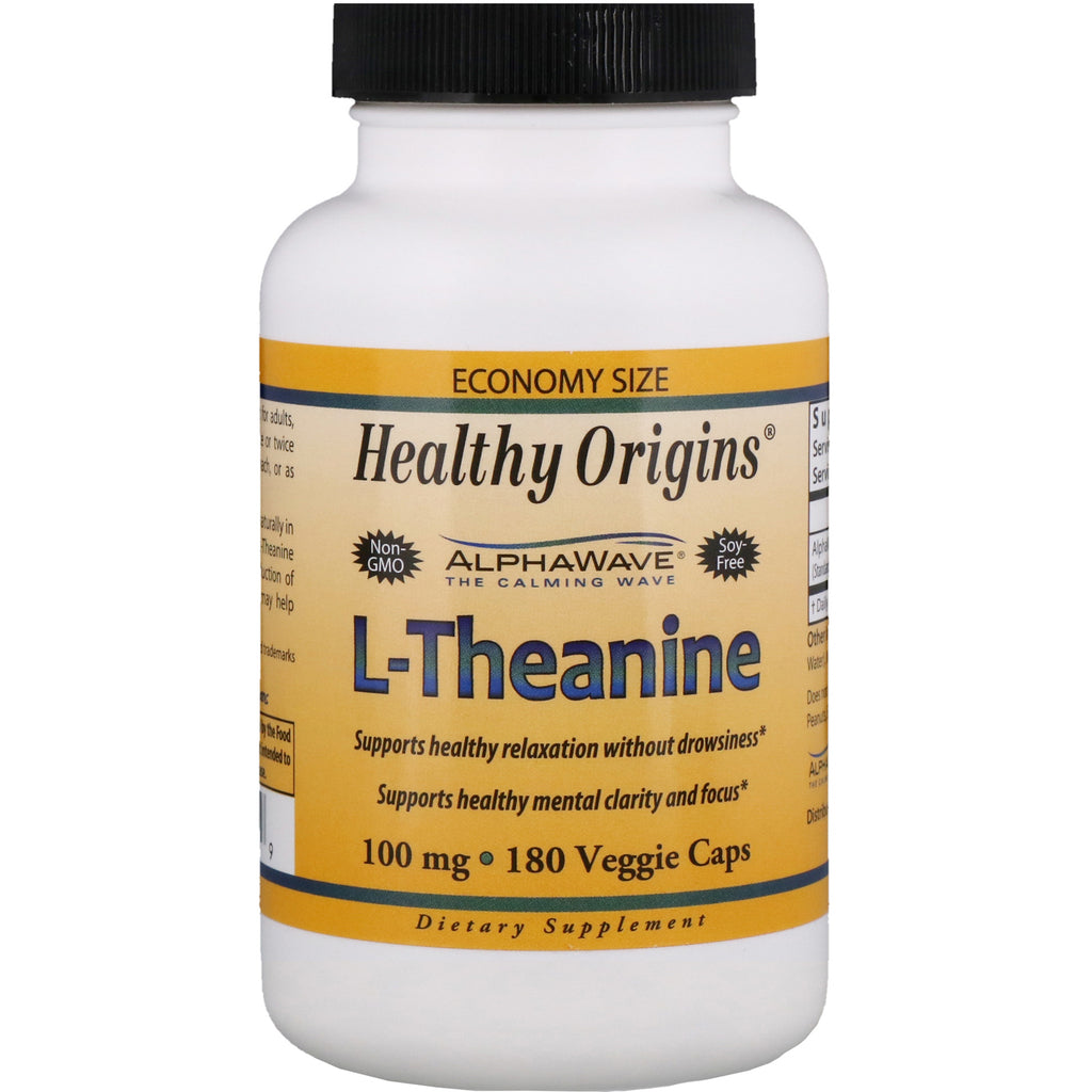 מקורות בריאים, L-Theanine, 100 מ"ג, 180 כוסות צמחיות