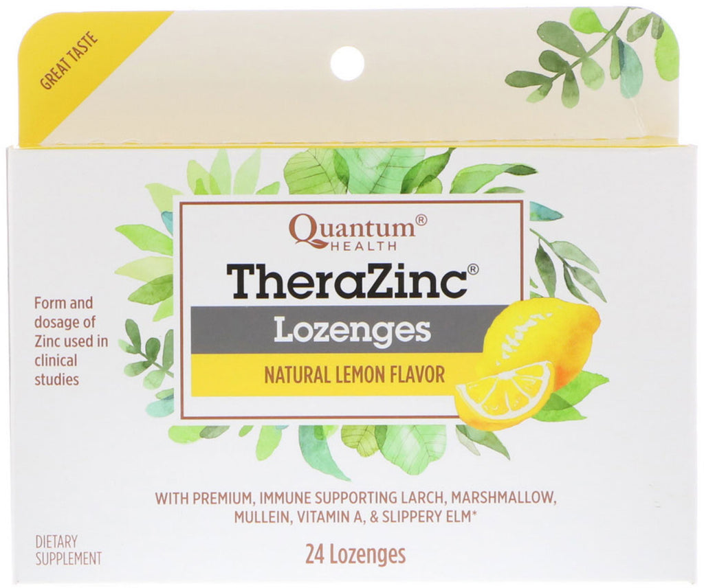Quantum hälsa, therazink pastiller, naturlig citronsmak, 24 pastiller