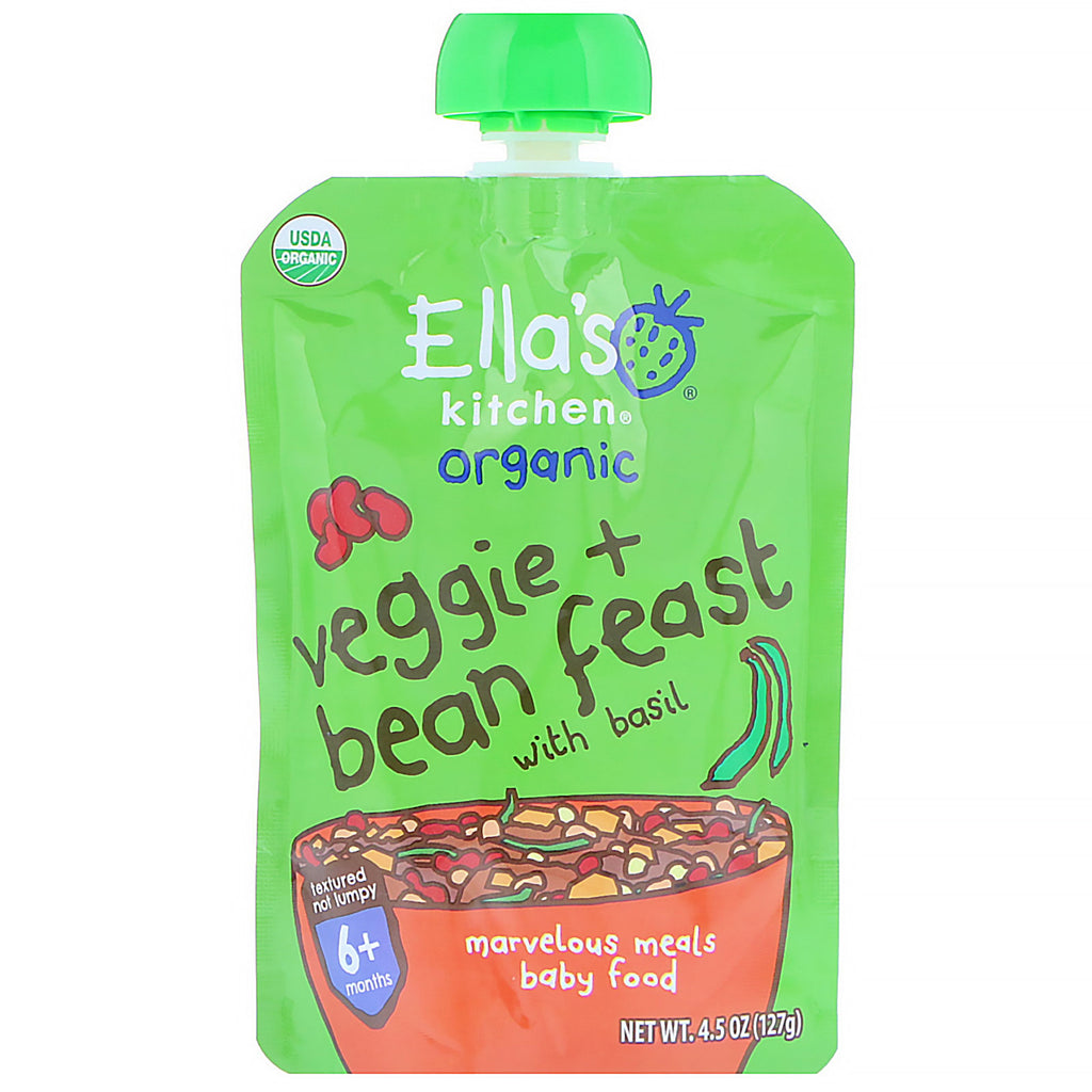 Ella's Kitchen Veggie + Bean Feast พร้อมใบโหระพา 4.5 ออนซ์ (127 กรัม)