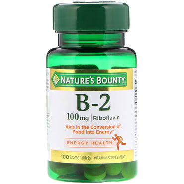 Nature's Bounty, Vitamine B-2, 100 mg, 100 comprimés enrobés