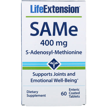 Life Extension, SAMe (S-Adénosyl-L-Méthionine), 400 mg, 60 comprimés à enrobage entérique