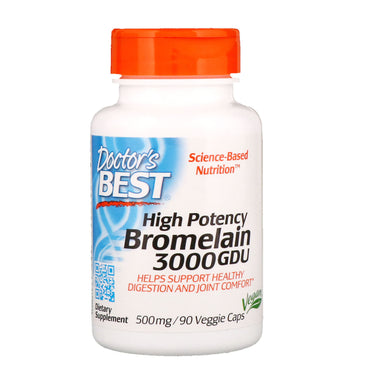 Doctor's Best, Melhor Bromelaína 3000 GDU, 500 mg, 90 Cápsulas Vegetais