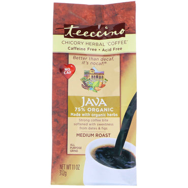 Teeccino, עולש קפה צמחים, ג'אווה, צלי בינוני, ללא קפאין, 11 אונקיות (312 גרם)