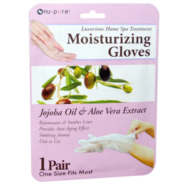 Nu-pore, feuchtigkeitsspendende Handschuhe, Jojobaöl und Aloe Vera-Extrakt, 1 Paar