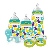NUK, Bottles with Perfect Fit Nipples and Pacifier Gift Starter Set, Ducks, 0+ Months, 1 Set