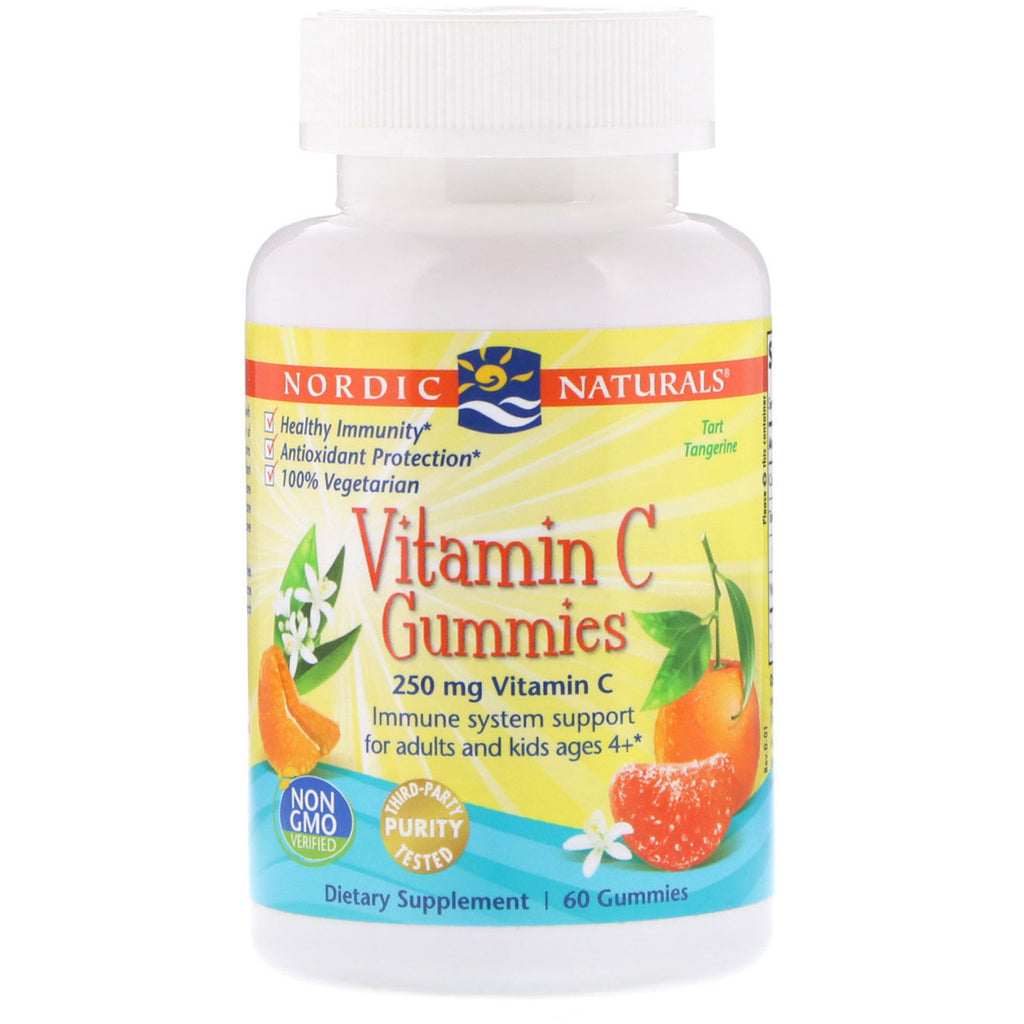 Nordic Naturals, Vitamin C Gummies, Syrlig Tangerine, 250 mg, 60 Gummies