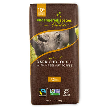 Endangered Species Chocolate, Natural Dark Chocolate with Hazelnut Toffee, 3 oz (85 g)
