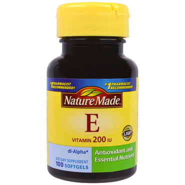 Nature Made, vitamina E, 200 UI, 100 cápsulas blandas