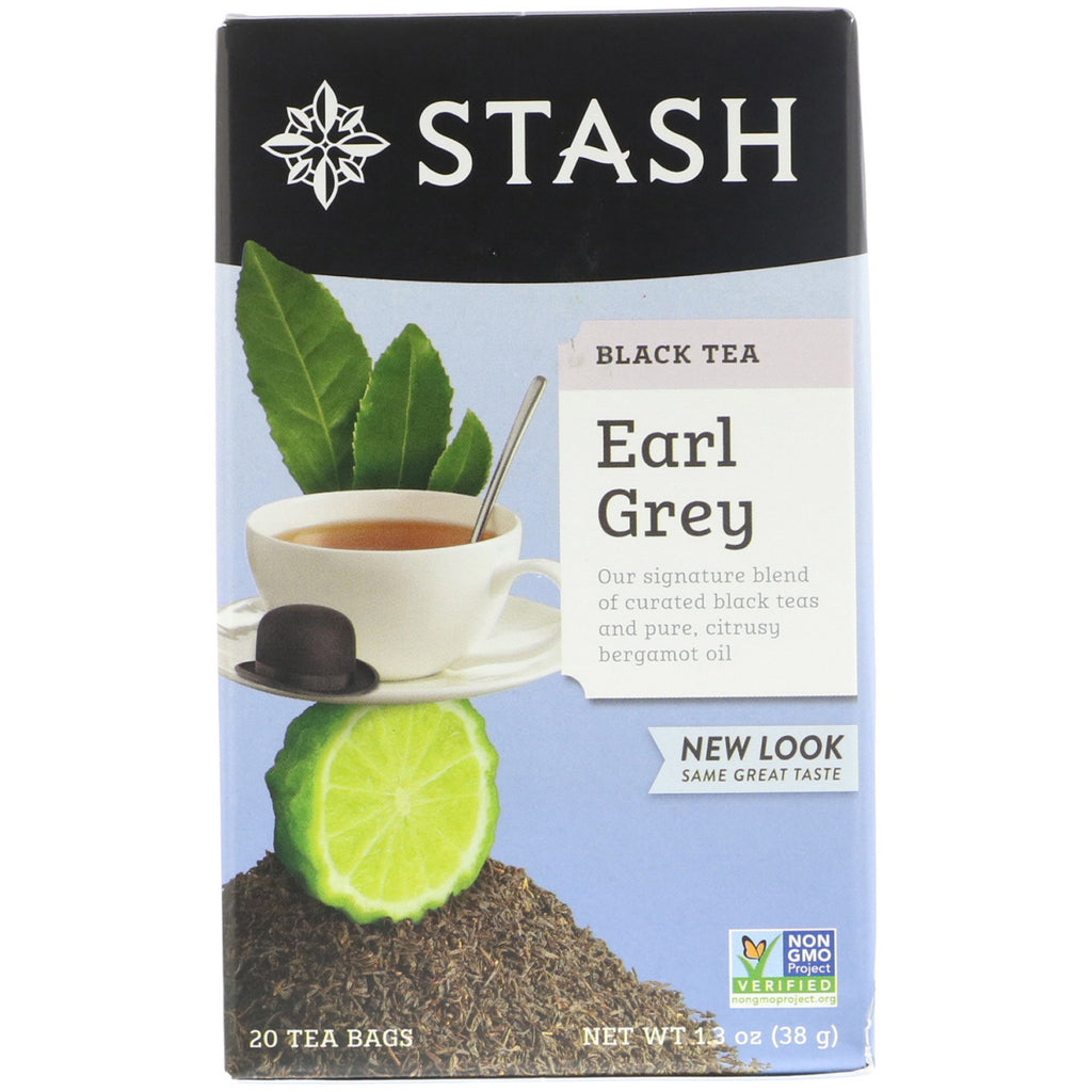 Stash Tea, ceai negru, Earl Grey, 20 pliculete de ceai, 1,3 oz (38 g)