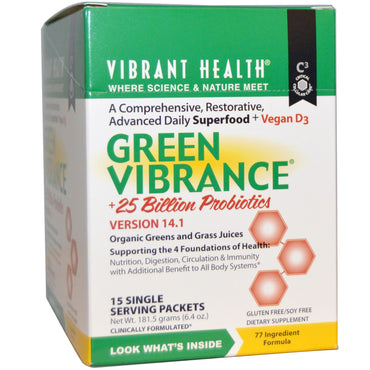 Vibrant Health, Green Vibrance +25 miljarder probiotika, version 14.1, 15 paket, 6,4 oz (181,5 g)
