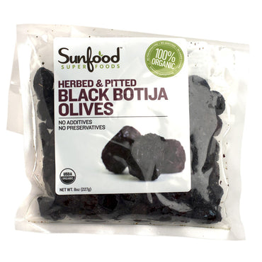 Sunfood,  Black Botija Olives, Herbed & Pitted, 8 oz (227 g)