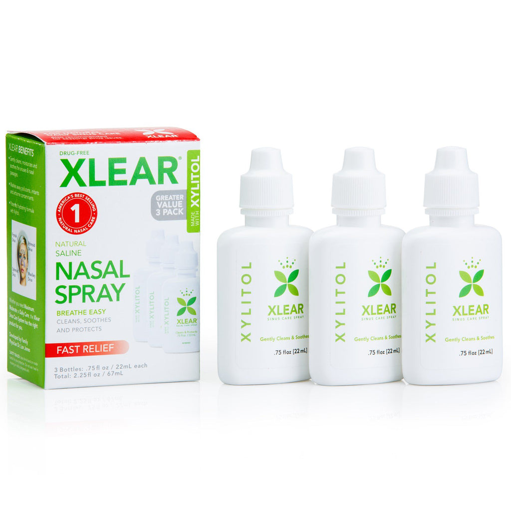 Spray nasal de solução salina natural Xlear Xilitol 3 frascos de 22 ml (0,75 fl oz) cada