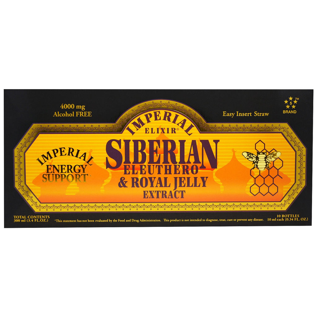 Imperial Elixir, Siberisch Eleuthero & Royal Jelly-extract, alcoholvrij, 4000 mg, 10 Flessen, 0,34 fl oz (10 ml) elk