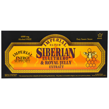 Imperial Elixir, Siberian Eleuthero & Royal Jelly Extract, alkoholfri, 4000 mg, 10 flasker, 0,34 fl oz (10 ml) hver