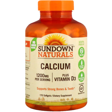 Sundown Naturals, Calcium Plus Vitamine D3, 1200 mg, 170 gélules